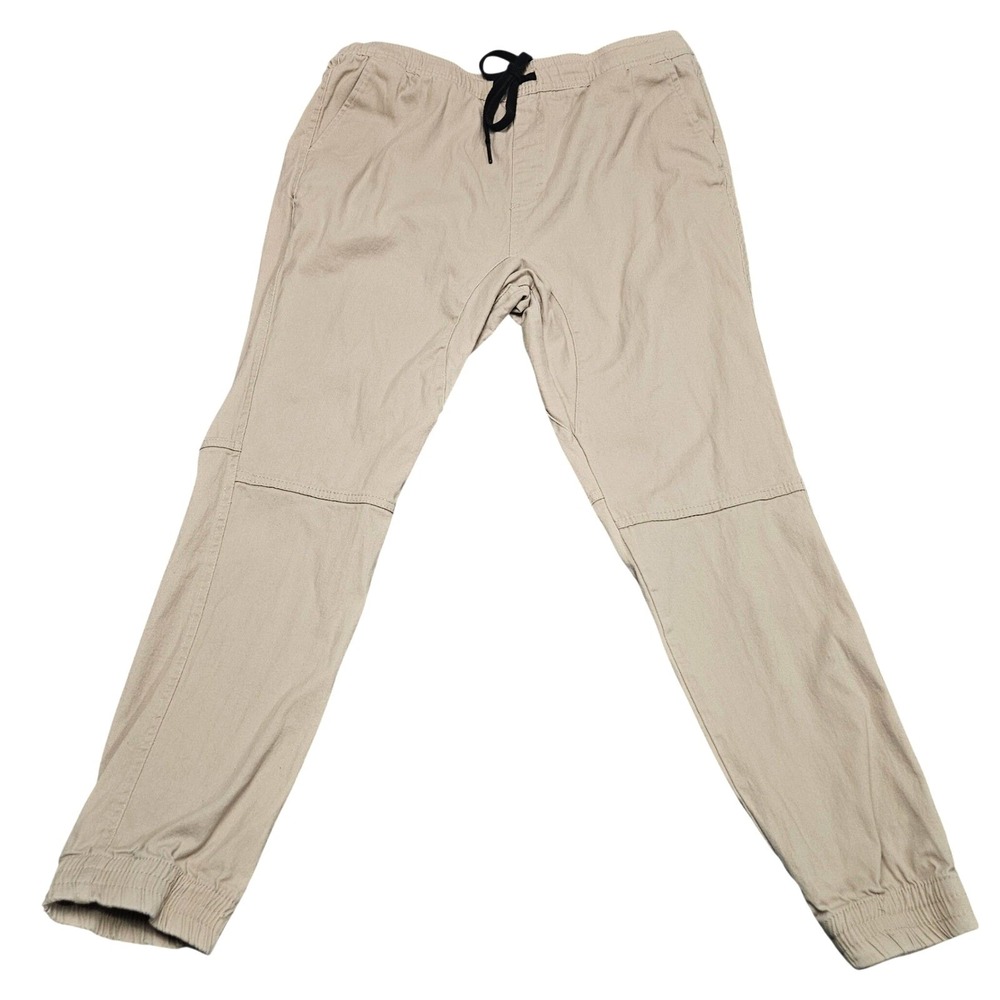 BKLYN Athletics Jogger Pants Mens Large Tan Khaki Drawstring Casual Cotton Blend